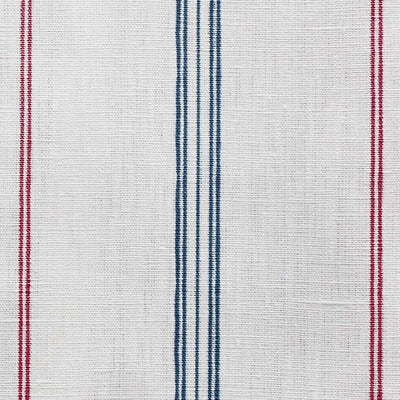 Elise Red-Ink-WHT - Linen curtain fabric, Red & Blue stripes