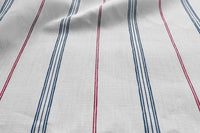 Elise Red-Ink-WHT - Linen curtain fabric, Red & Blue stripes
