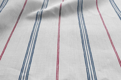 Elise Red-Ink-WHT - Linen curtain fabric, Red & Blue stripes