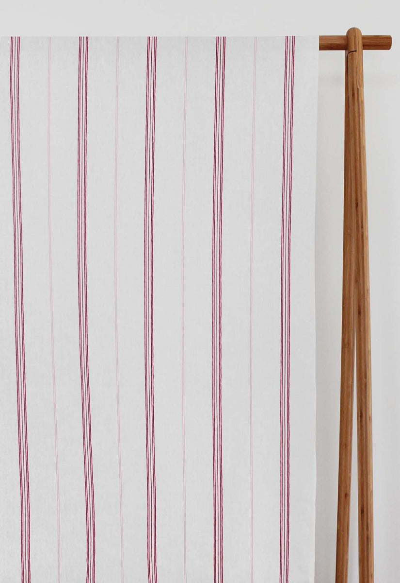 Elise Red-WHT - Dusty Pink and Dream Red - vertical two tone striped fabric 