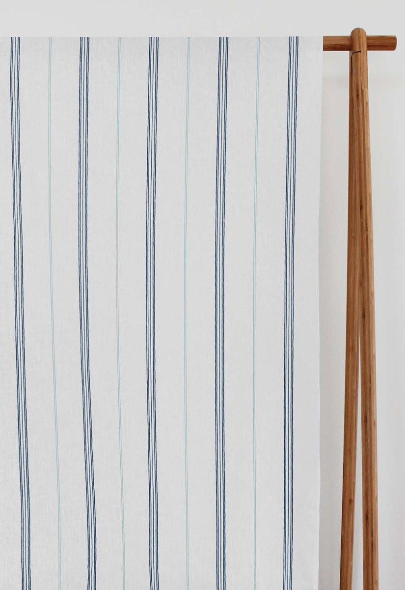 Elise Blue-WHT - vertical two toned striped fabric.