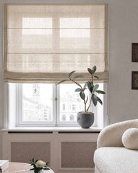 Chalk coloured Roman blind. Made of soft pre-washed 100% Linen fabric -  Lupe Chalk