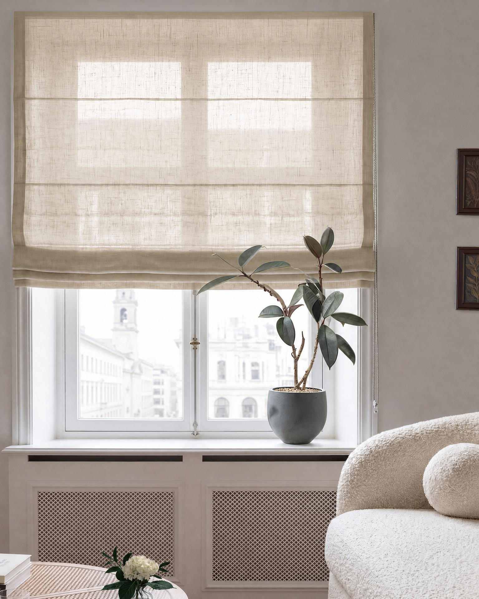 Chalk coloured Roman blind. Made of soft pre-washed 100% Linen fabric -  Lupe Chalk