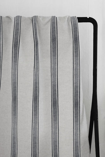 Bella Charcoal - Curtain fabric with Dark Grey stripes
