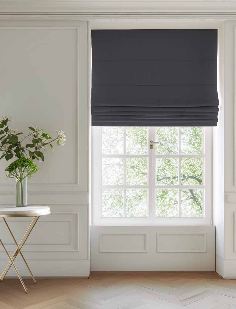 Danila Charcoal, Heavy dark grey 100% cotton fabric for curtains, blinds and upholstery
