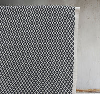 Oona Charcoal - White linen fabric, Dark Grey abstract print
