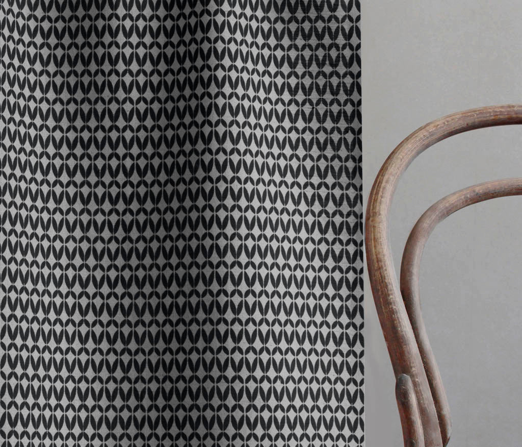 Siruna Charcoal - Natural curtain fabric, Dark Grey contemporary print