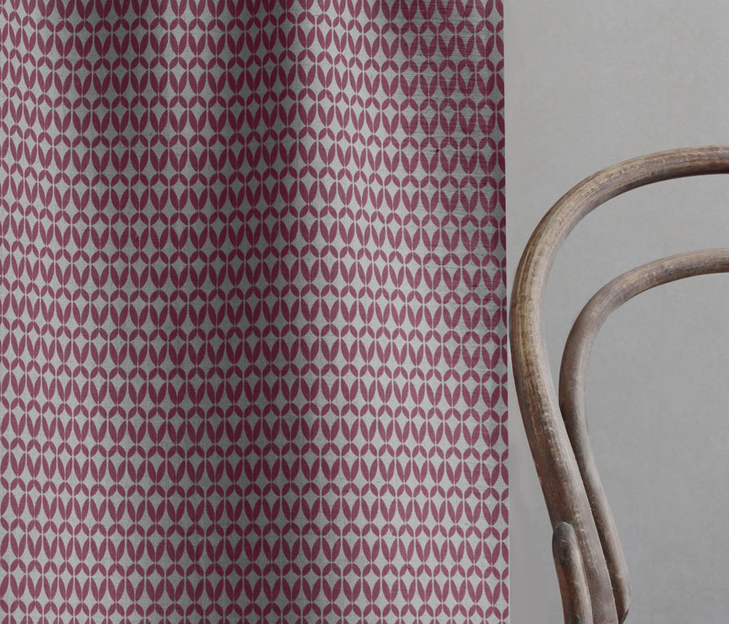 Siruna Cherry - Natural curtain fabric, Red contemporary print