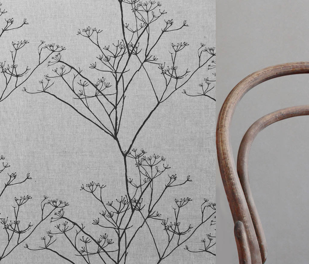 Chervil Black, Linen Cotton union fabric, black print