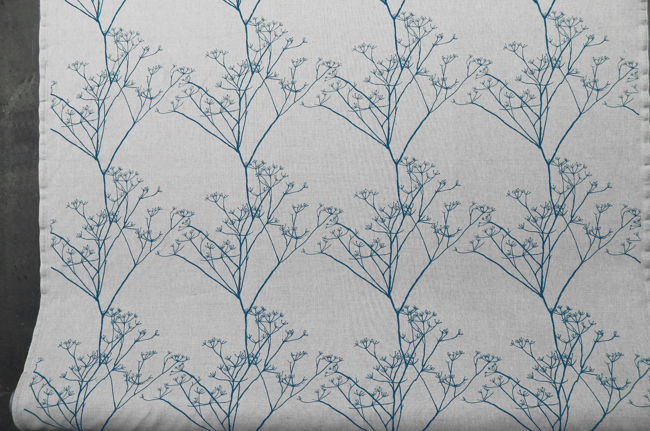 Chervil Blue Stone, Natural fabric with Blue print, repeat