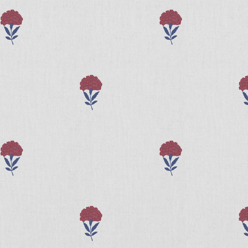 Cheynne Wine Blue- curtain fabric with Red and Blue floral print