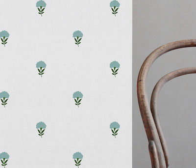 Cheynne Blue Grey - curtain fabric with Blue floral print
