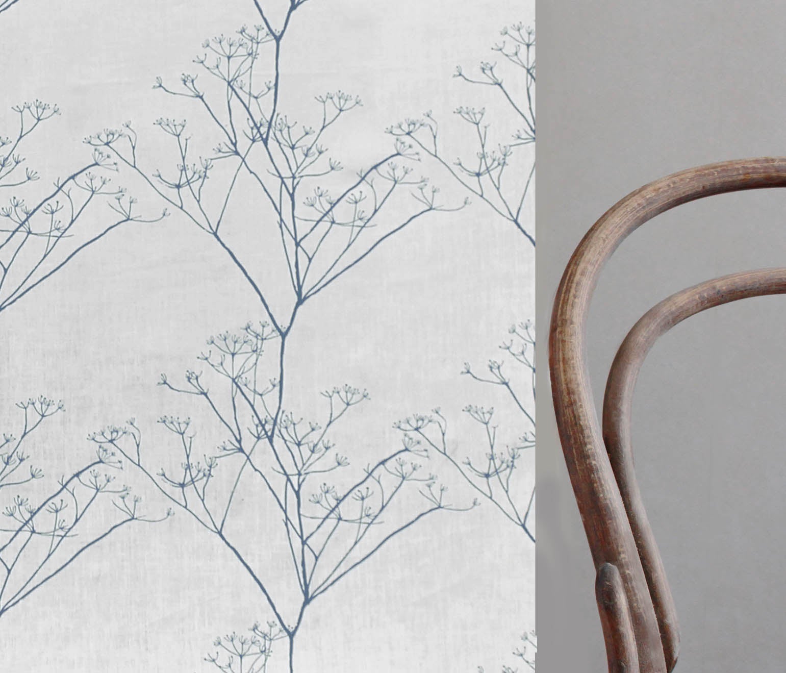 Cicely Agate Blue - White curtain fabric, Blue botanical print
