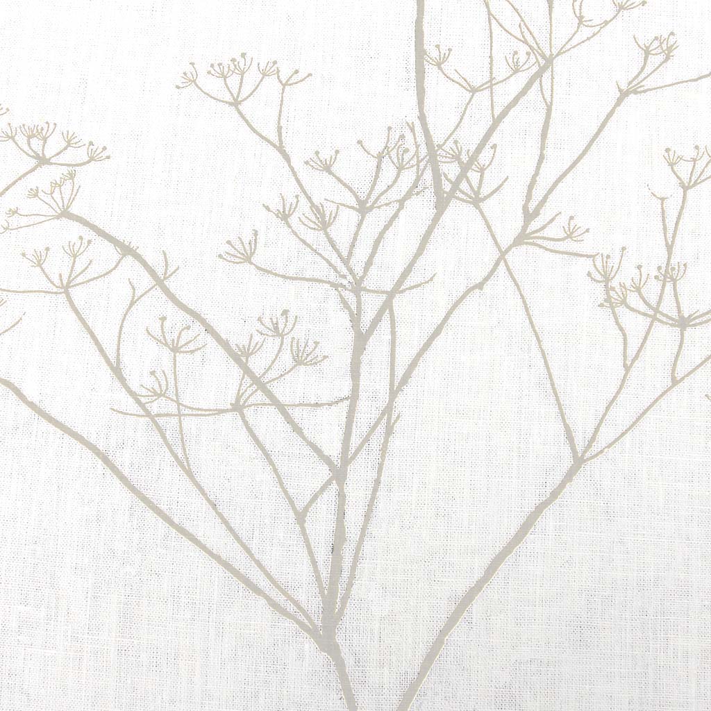 Cicely Grey Sand - White linen fabric, Grey botanical print