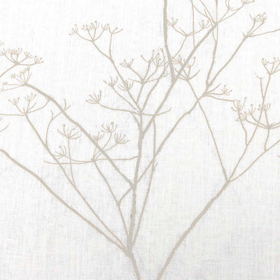 Cicely Grey Sand - White linen fabric, Grey botanical print