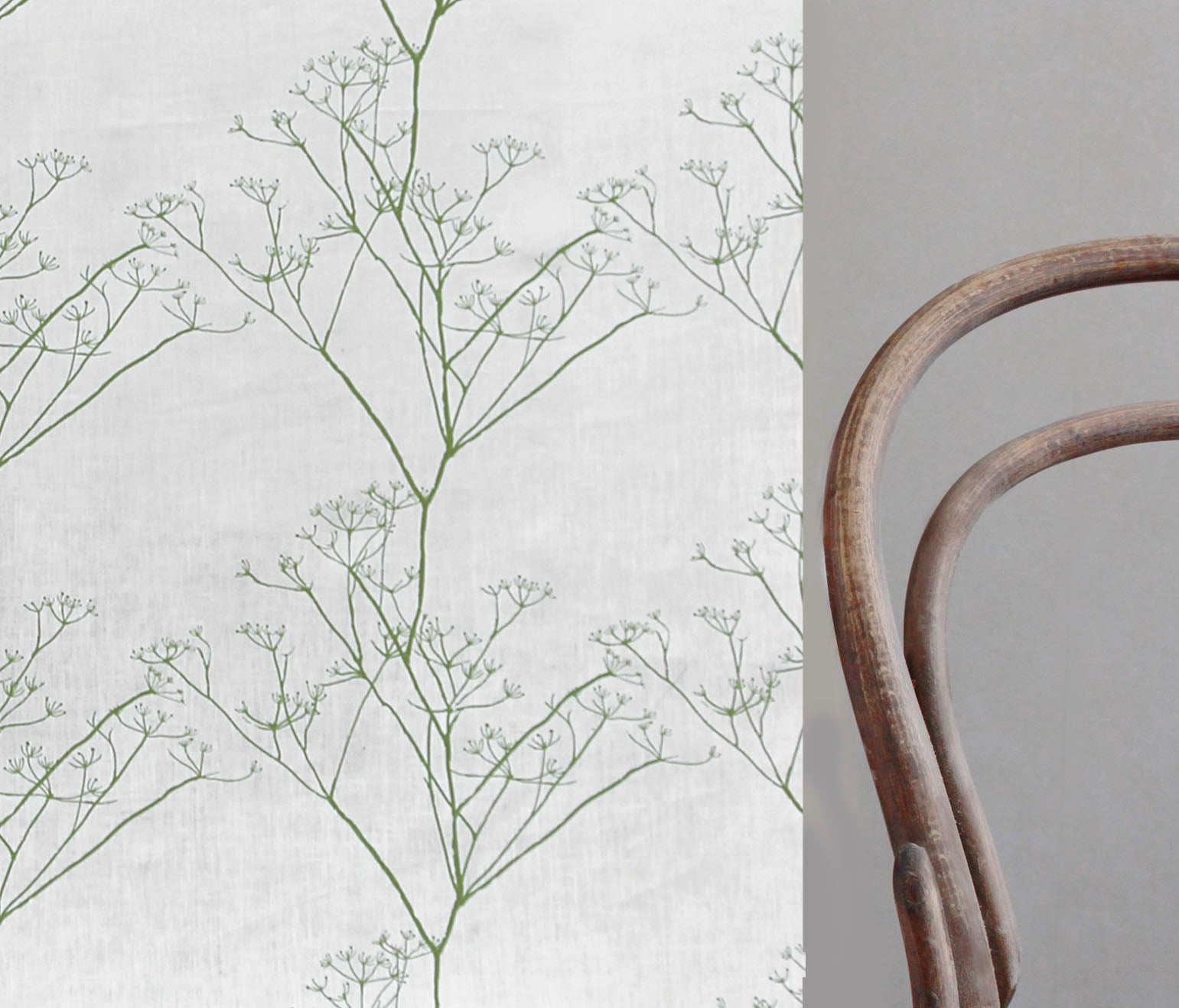 Cicely Moss - White linen, Green botanical print