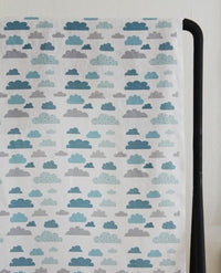 Cloud Dreams Blue - White Linen fabric, Blue cloud pattern - Kids print!