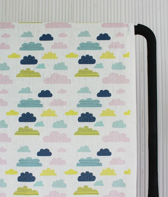 Cloud Dreams Circus - White Linen fabric, colourful cloud pattern - Kids print!