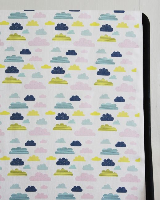 Cloud Dreams Circus - White Linen fabric, colourful cloud pattern - Kids print!