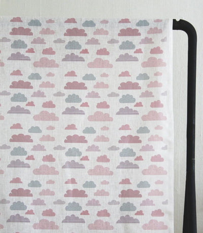 Cloud Dreams Pink - White Linen fabric, Pink cloud pattern - Kids print!