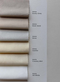 Comparison of neutral tones of our range of Anna cotton fabrics