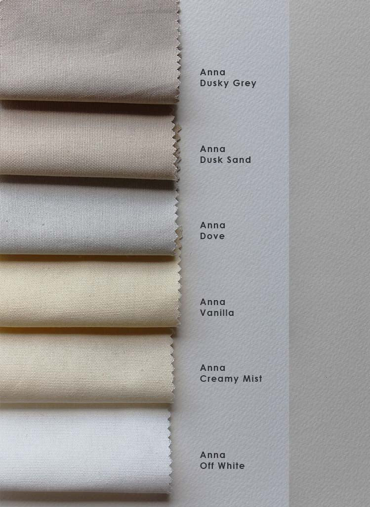 Comparison of neutral tones of our range of Anna cotton fabrics