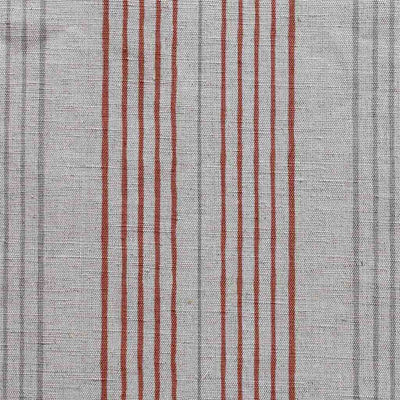 Else Crimson Red -  Linen Cotton mix curtain fabric, Red & Grey stripes