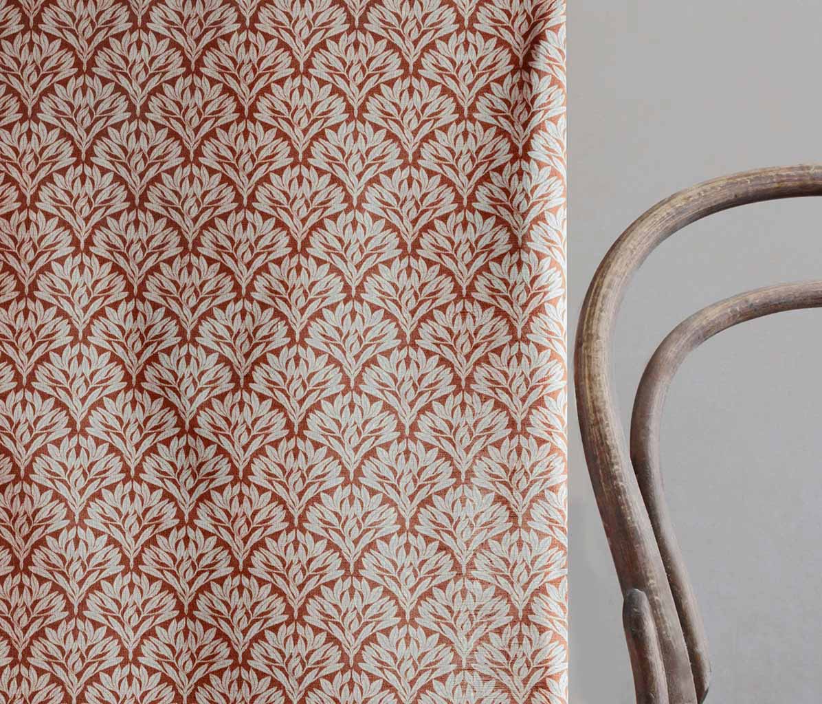 Birna Crimson Red - Curtain fabric with Red botanical print