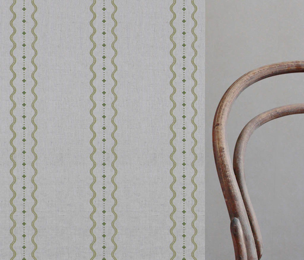 Daphne Khaki - Curtain fabric with Green abstract print