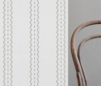 Daphne Moss-WHT - White fabric with Green Print. Abstract Print, Linen Mix