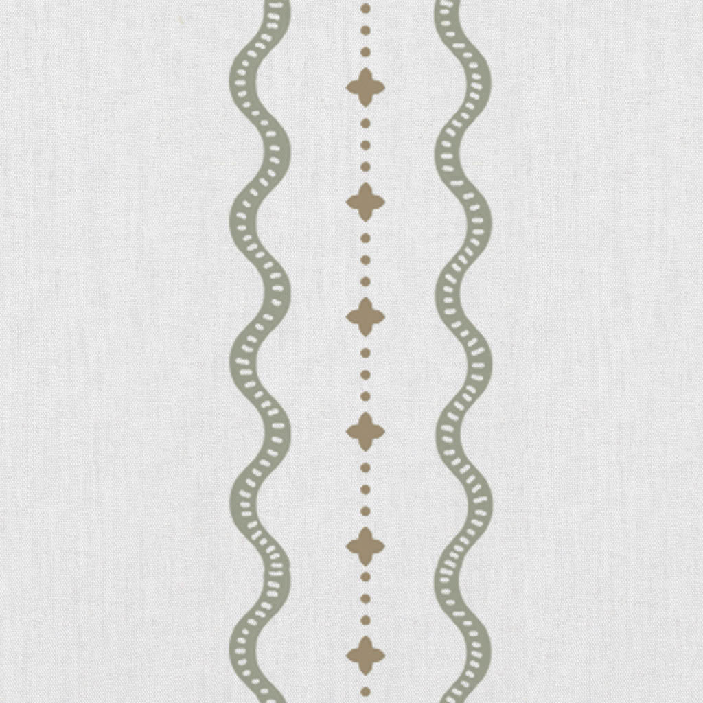 Daphne Moss-WHT - White fabric with Green Print. Abstract Print, Linen Mix