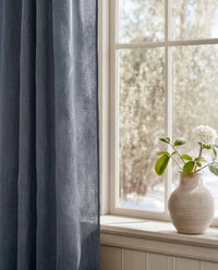 Dark Blue Bespoke Curtain - close-up. Linara Night Blue by Ada & Ina