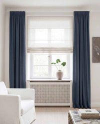 Dark Blue Linen curtains blackout lined - pre-washed linen. Bianco Navy by Ada & Ina.