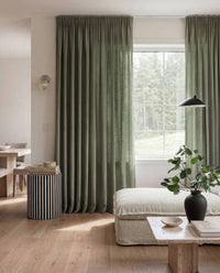 Dark Green Pleated linen curtains. Made of soft Linen Cotton fabric Enni Moss Green by Ada & Ina