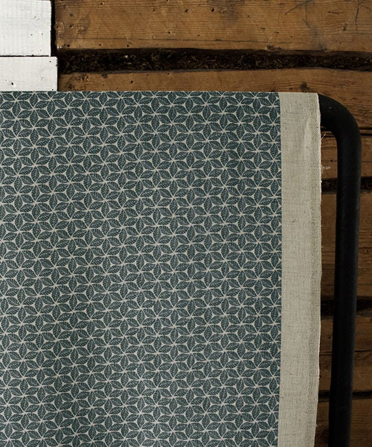 Saana Dark Pine - Curtain fabric, abstract Dark Green geometric pattern