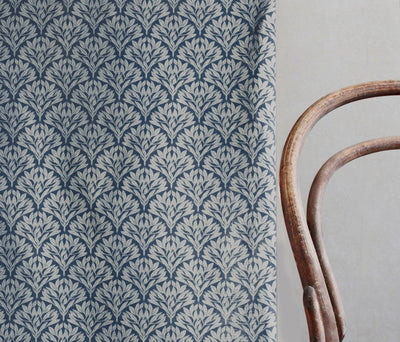 Birna Deep Blue - Curtain fabric with Dark Blue botanical print