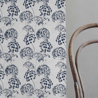 Erleen-Nat Deep Blue - Curtain fabric with Dark Blue botanical print
