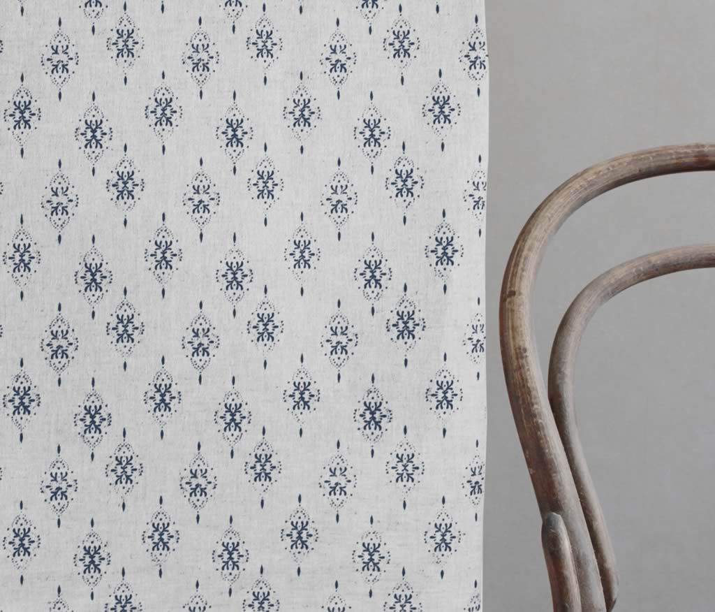Iiris Deep Blue - Curtain fabric with Dark Blue abstract print