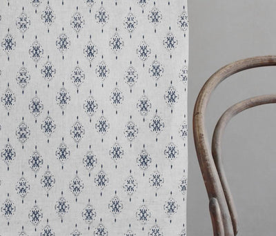 Iiris Deep Blue - Curtain fabric with Dark Blue abstract print