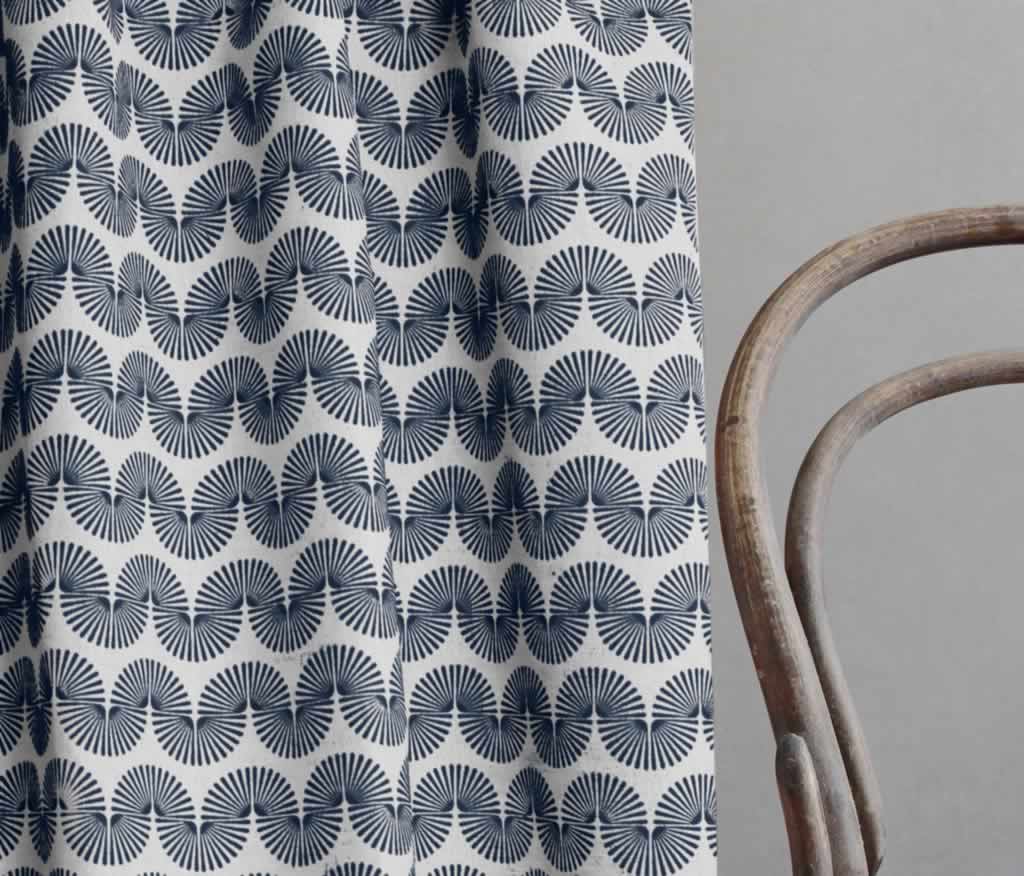 Ofira Deep Blue - Curtain fabric with Dark Blue abstract print