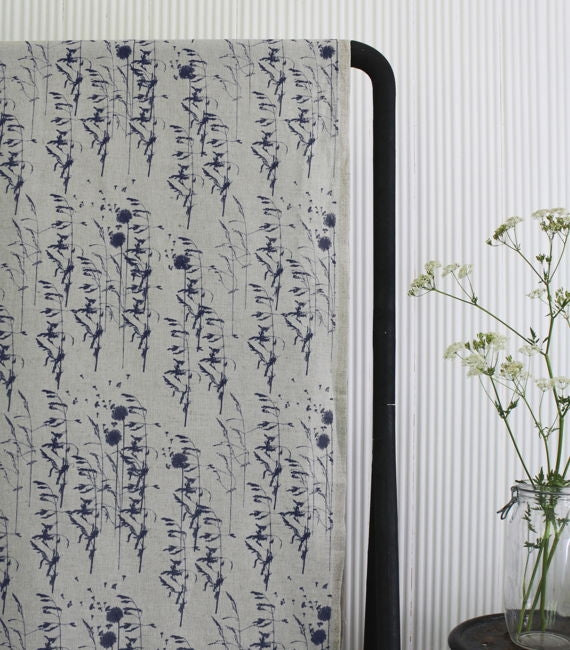 Breeze Deep Blue - Curtain fabric with Dark Blue botanical pattern