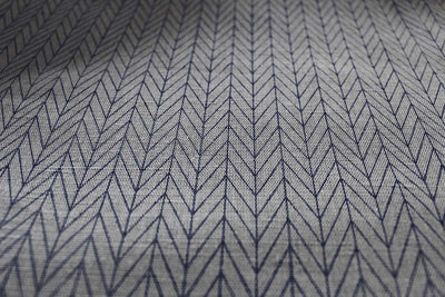 Ollie Deep Blue Curtain fabric, abstract blue herringbone pattern