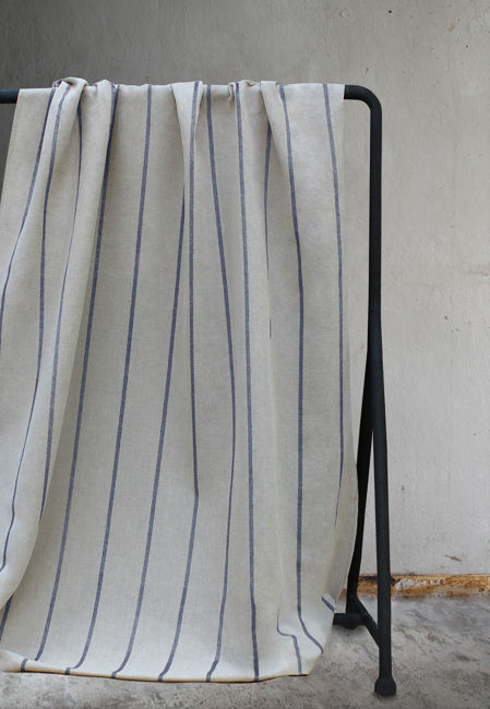 Ronja Deep Blue - Natural fabric with dark blue stripes