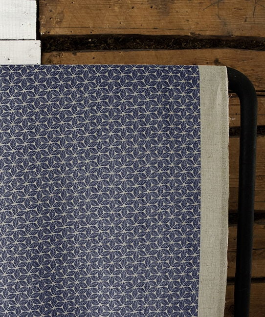 Saana Deep Blue - Curtain fabric, abstract Dark Blue geometric pattern