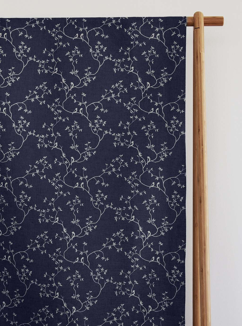 Goldfinch INV-Deep Blue - Curtain fabric with botanical print