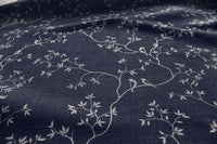 Goldfinch INV-Deep Blue - Curtain fabric with botanical print