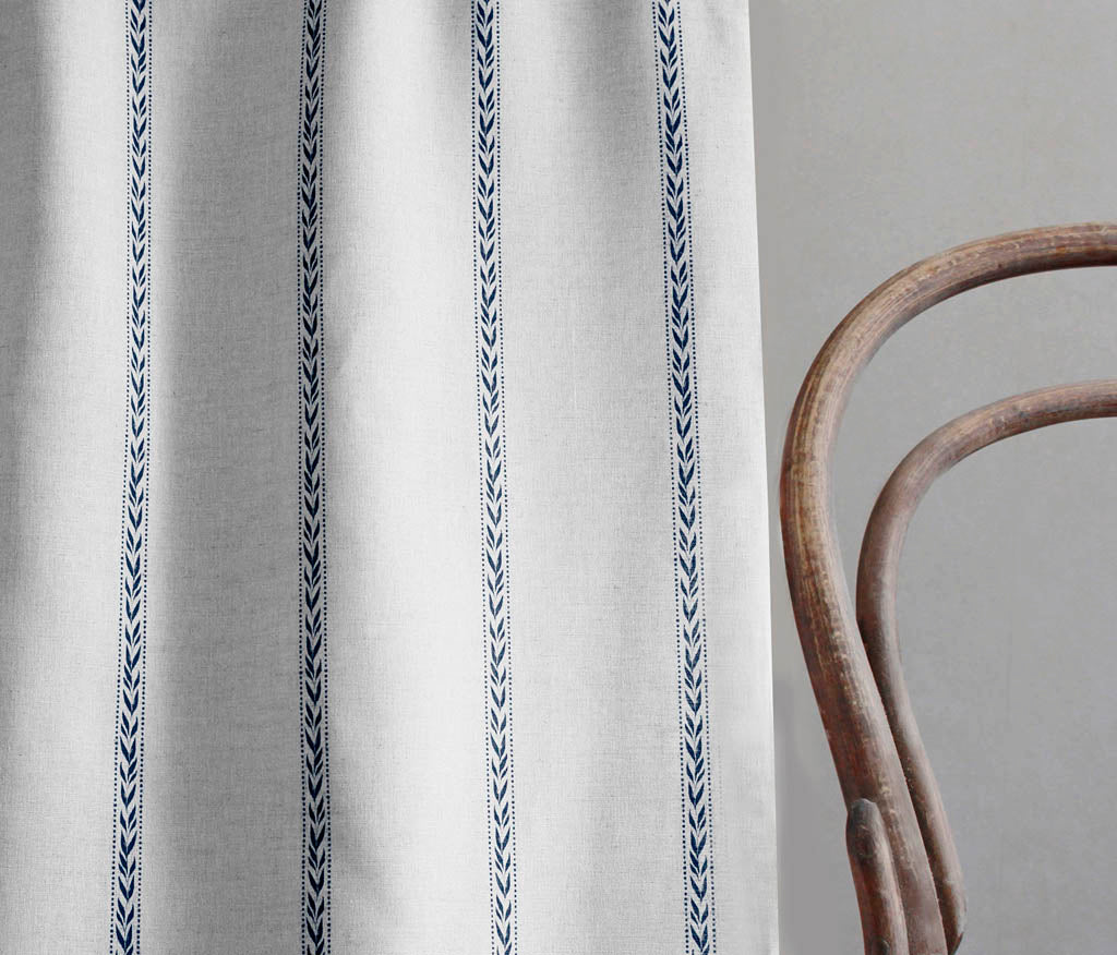 Helena-NAT Deep Blue - Curtain fabric with Dark Blue pattern print