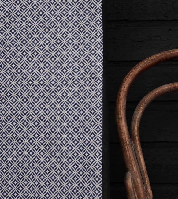 Nella Deep Blue-  Fabric for curtains printed with Deep Blue