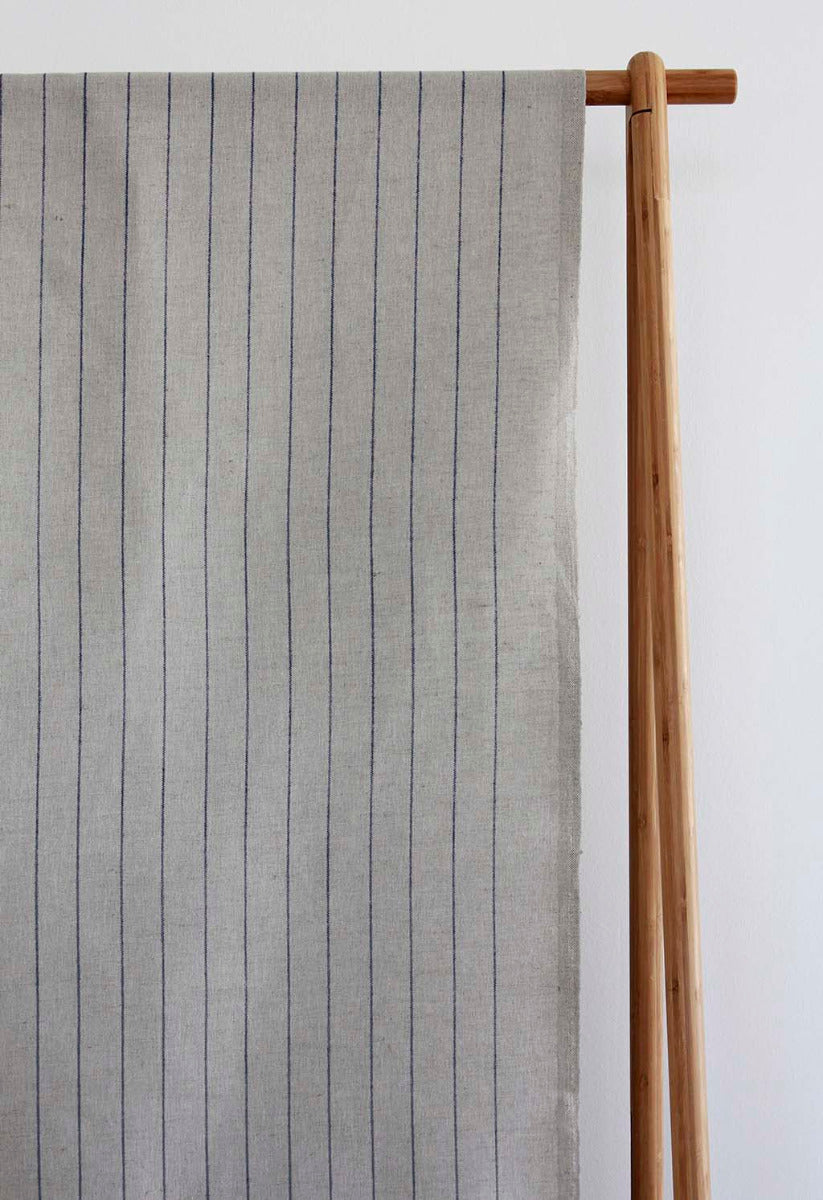 Solveig Night Blue - Curtain fabric with blue stripes