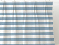 Della Paris Blue-WHT - Linen curtain fabric, Blue horizontal  stripes